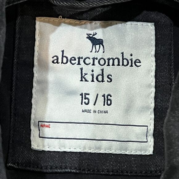 Vintage Y2K Abercrombie Kids Black Denim Jacket Youth Size 15/16 Fits Women's XS - Picture 4 of 8